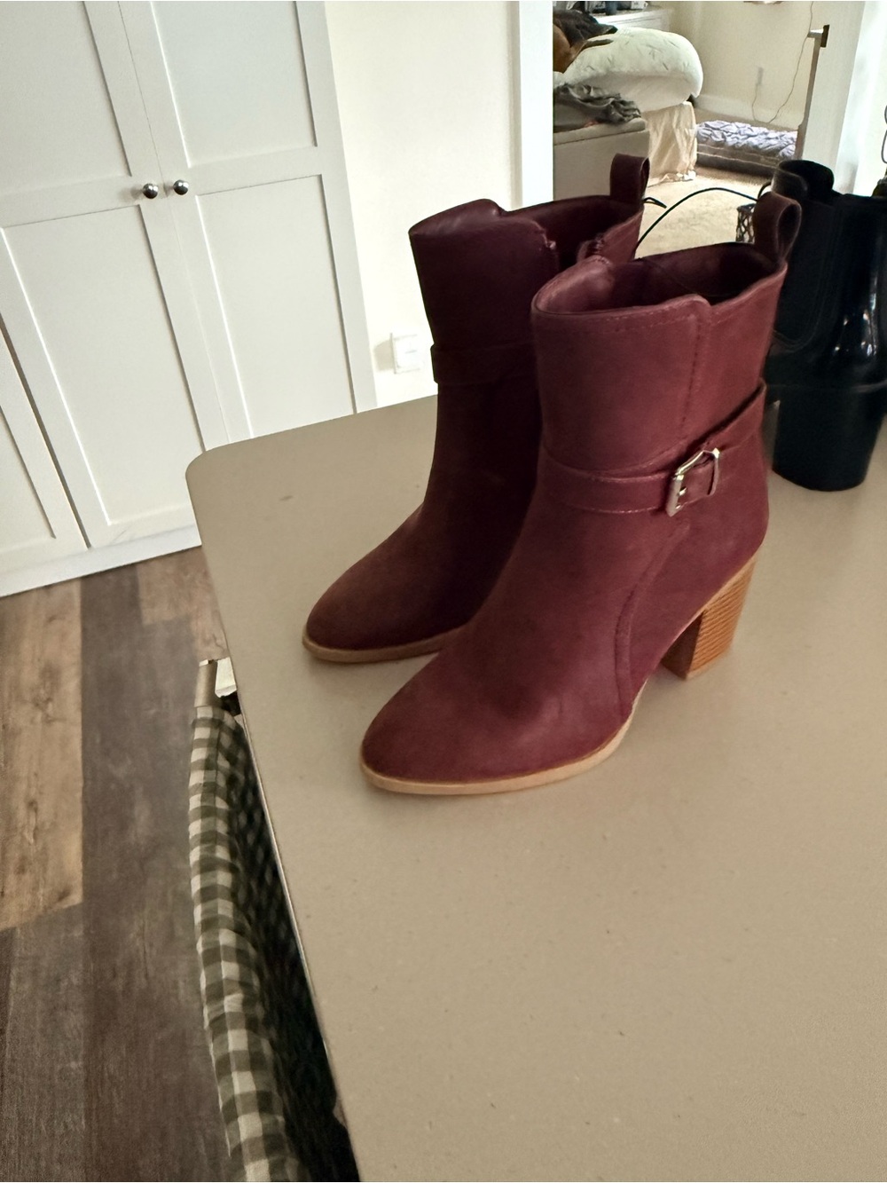 MIA Burgundy Suede Block Heel Ankle Boots